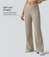 SpacerTek™ Crossover High Waisted Casual Flare Pants with Pockets