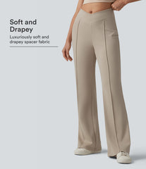 SpacerTek™ Crossover High Waisted Casual Flare Pants with Pockets