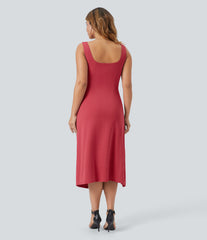 SoftlyZero™ Airy Square Neck Corset Ruched Bodycon Midi InstantCool Plus Size Dress
