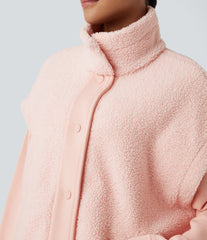 High-neck Knot 2-in-1 Casual Sherpa Jacket with Pockets
