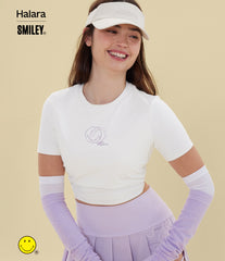 Halara X Smiley® Halara UltraSculpt™ Round Neck Short Sleeve Ruched Skinny Cropped Casual T-Shirt