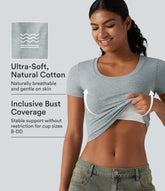 Halara Cotton Jersey Scoop Neck Short Sleeve Built-in Bra Casual T-Shirt B-DD Cups