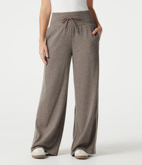 Ribbed High Waisted Tummy Control Drawstring Side Stripe Baggy Casual Pants with Pockets