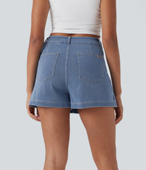Halara Flex™ High Waisted 2-in-1 Washed Stretchy Knit Denim Casual A-line Skort with Pockets