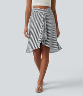 Crossover High Waisted Asymmetrical Hem Resort Skirt
