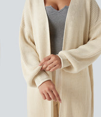 Long Sleeve Open Front Longline Sweater Knit Work Cardigan