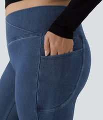Halara Flex™ Crossover Pocket Washed Denim Work Plus Size Leggings