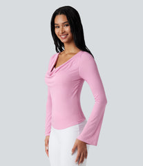 Ribbed Cowl Neck Long Sleeve Dance Sports Top
