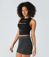 DayStretch Racerback Cut Out Ripped Cropped Casual Tank Top