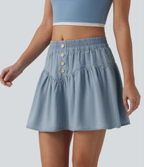 Mid Rise Mini Draped Lyocell Denim Casual A-line Skirt