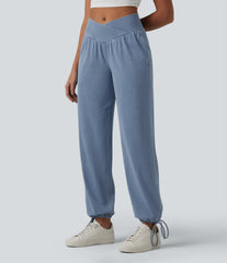 Halara Flex™ Mid Rise Crossover Drawstring Denim Casual Joggers with Pockets