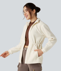 Stand Collar Long Sleeve Fleece Hiking Jacket with Pockets