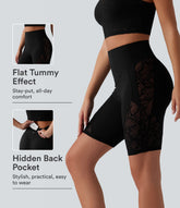 Halara UltraSculpt™ High Waisted Tummy Control Contrast Lace Yoga Biker Shorts 9'' with Pocket