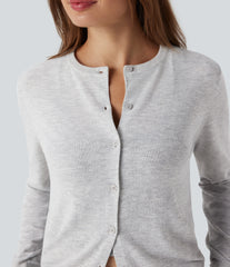 Round Neck Long Sleeve Work Wool-Blend Cardigan