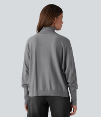 High Neck Long Sleeve High Low Work Sweater