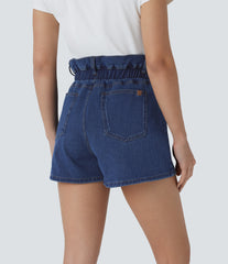 Halara Flex™ Paperbag Super High Waisted Pockets Washed Denim Casual Shorts