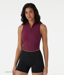 Halara UltraSculpt™ Stand Collar Zipper Curved Hem Running Tank Top