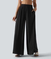 High Waisted Resort Flowy Baggy Pants with Pockets
