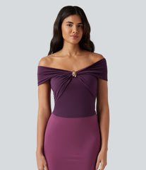 Off Shoulder Twisted Ruched Sleeveless Casual Top