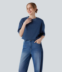 Halara Flex™ Round Neck Short Sleeve Denim Casual T-Shirt