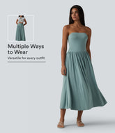 Tube Ruched Flowy Midi Casual Dress