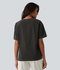 Halara Flex™ Round Neck Short Sleeve Denim Casual T-Shirt with Pocket