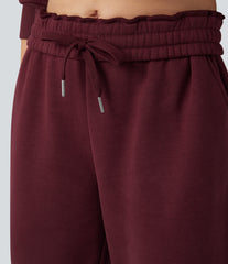 High-waisted Drawstring Fleece Casual Cotton Pants with Pockets