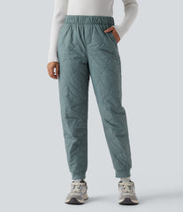 Mid Rise Camping Quilted Joggers with Pockets
