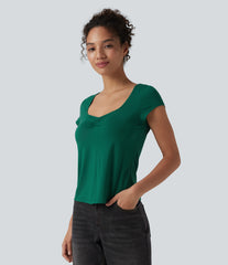 Queen Anne Neck Short Sleeve Casual T-Shirt