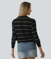 V Neck Long Sleeve Color Block Sweater Knit Cardigan