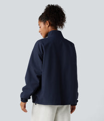 Reversible High Neck Long Sleeve Zipper Fleece Hiking Jacket with Pockets (Two Looks in One)