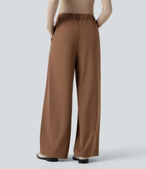 High-waisted Work Wide-leg Pants with Pockets