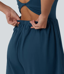 SoftlyZero™ Airy Double Straps Built-in Bra 2-in-1 InstantCool Yoga Romper with Pockets-Easy Peezy Edition