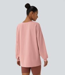V Neck Dropped Shoulder Relaxed Waffle Casual Sweatshirt