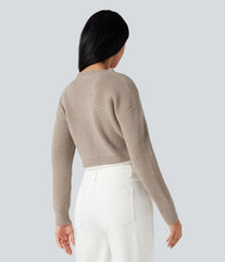 V-neck Long Sleeve Cropped Work Cardigan