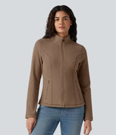 Stand Collar Zip Fly Slim Casual Fleece Jacket with Pockets