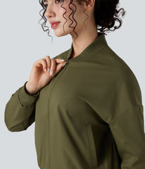 Zipper Fly Relaxed Casual Bomber Jacket with Pockets