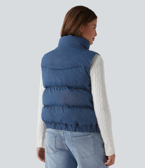 Halara Flex™ Denim Stand Collar Casual Puffer Vest with Pockets