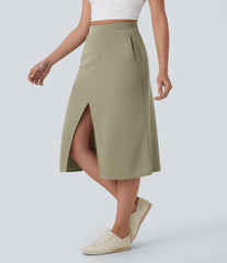 High Waisted Midi Casual Skirt with Pockets