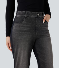 Halara Flex™ High-waisted Color Block Casual Straight-leg Jeans with Pockets