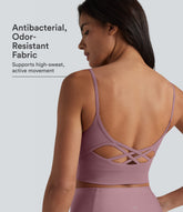 Ribbed Knit Low Support U Neck Built-in Bra Yoga Sports Bra-UPF40+