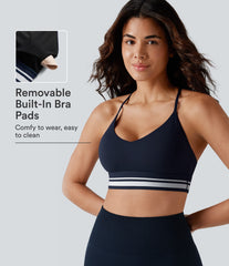 SoftlyZero™ Plush Light Support Crisscross Backless Color Block Stripes Built-in Bra Workout Sports Bra