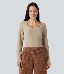 U-Neck Long Sleeve Cropped Casual Sweater