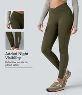 Wear-Resistant Reflective Crossover High Waisted Hiking 7/8 Leggings with Pocket