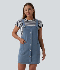 Halara Flex™ Square Neck Denim Mini Casual Dress with Pockets