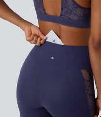 SoftlyZero™ High Waisted Crossover Contrast Lace Built-in Underwear Yoga Leggings with Pocket-UPF50+