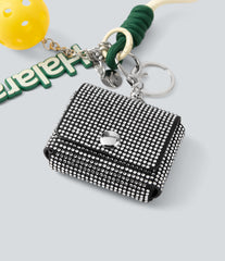Rhinestone-Studded Metal Chain Small Bag Earphone Case