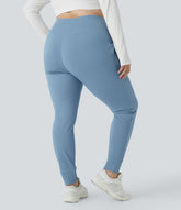 SoftlyZero™ Plush High Waisted Drawstring Pocket Plain Full Length InstantCool Plus Size Joggers-UPF50+
