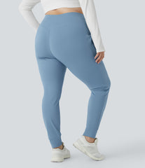 SoftlyZero™ Plush High Waisted Drawstring Pocket Plain Full Length InstantCool Plus Size Joggers-UPF50+