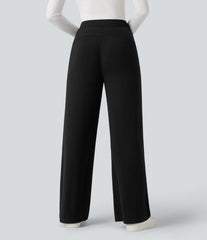 High Waisted Wide Leg Thermal Work Pants with Pockets